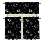 Black And White Planets Pattern Print 3 Piece Kitchen Curtains