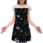 Black And White Planets Pattern Print Adjustable Apron