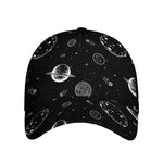 Black And White Planets Pattern Print Baseball Cap