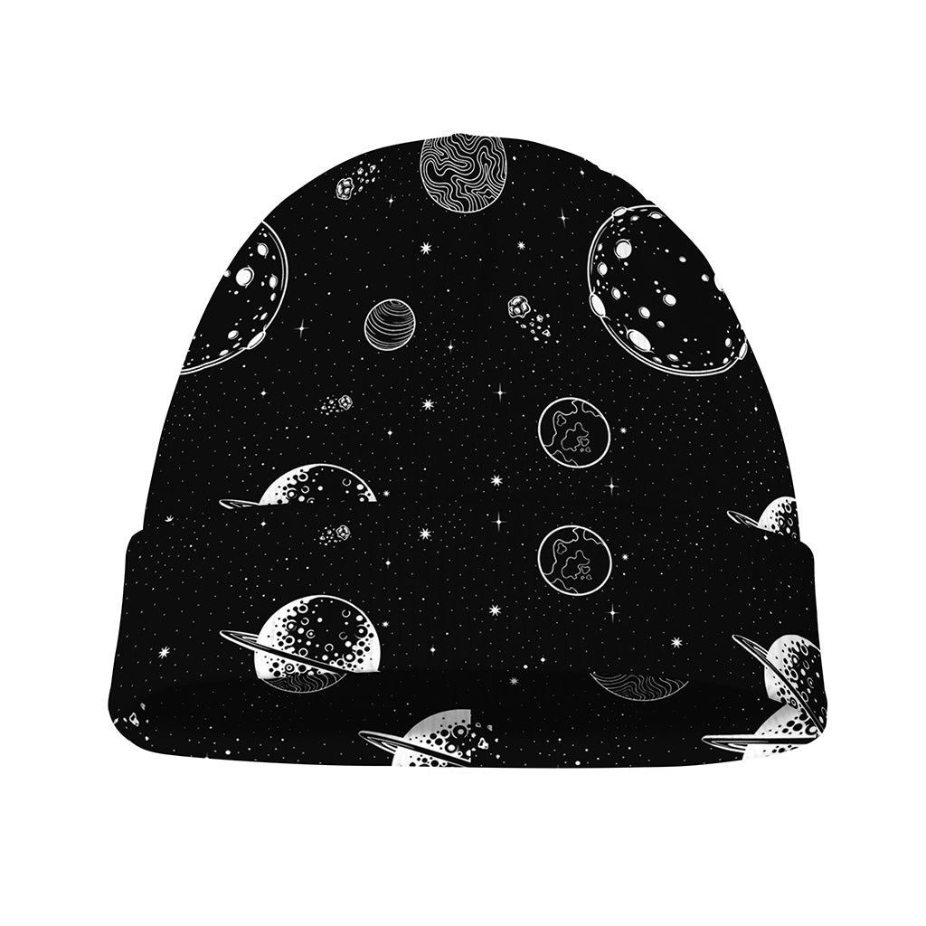 Black And White Planets Pattern Print Beanie