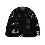 Black And White Planets Pattern Print Beanie