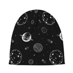 Black And White Planets Pattern Print Beanie
