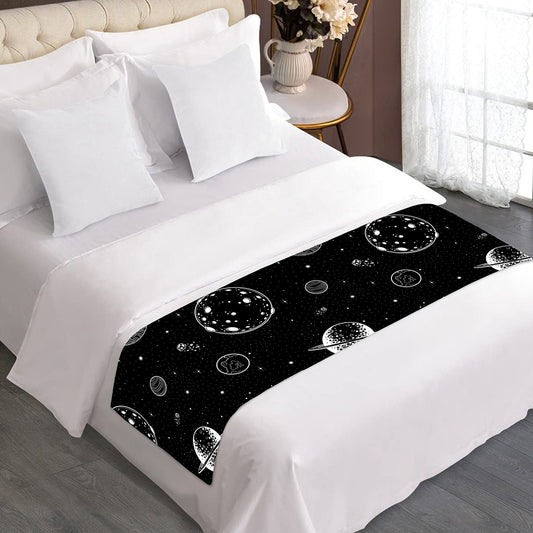Black And White Planets Pattern Print Bed Runner