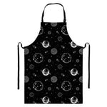 Black And White Planets Pattern Print Bib Apron With Pocket