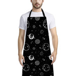 Black And White Planets Pattern Print Bib Apron With Pocket