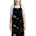 Black And White Planets Pattern Print Bib Apron With Pocket