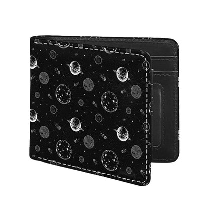 Black And White Planets Pattern Print Bifold Wallet