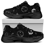 Black And White Planets Pattern Print Black Chunky Shoes