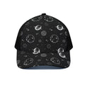 Black And White Planets Pattern Print Black Mesh Trucker Hat
