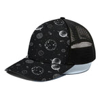Black And White Planets Pattern Print Black Mesh Trucker Cap