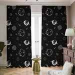 Black And White Planets Pattern Print Blackout Pencil Pleat Curtains