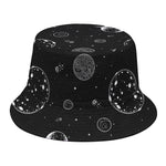 Black And White Planets Pattern Print Bucket Hat