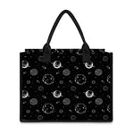 Black And White Planets Pattern Print Canvas Tote Bag
