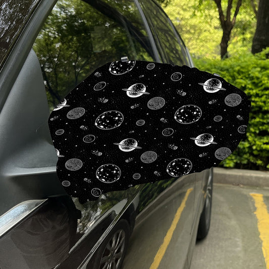 Black And White Planets Pattern Print Car Side Mirror Covers