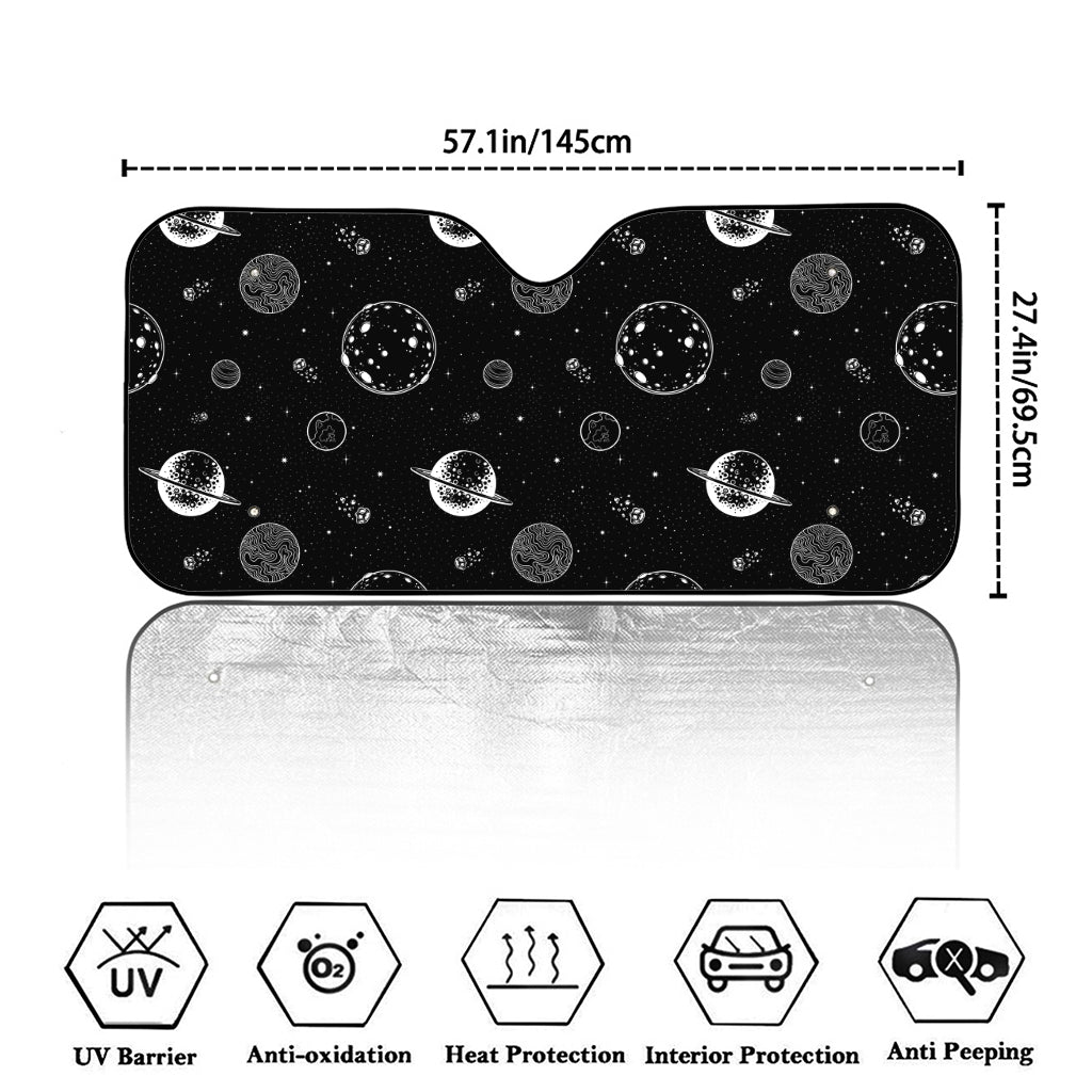 Black And White Planets Pattern Print Car Windshield Sun Shade
