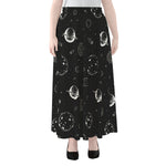 Black And White Planets Pattern Print Chiffon Maxi Skirt