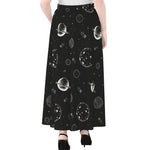 Black And White Planets Pattern Print Chiffon Maxi Skirt