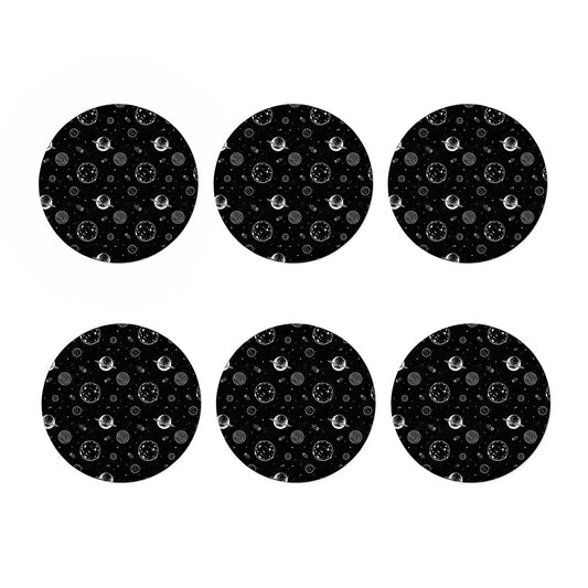 Black And White Planets Pattern Print Coaster Set