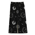 Black And White Planets Pattern Print Cotton Front Slit Maxi Skirt