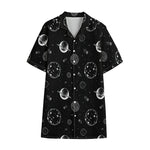 Black And White Planets Pattern Print Cotton Hawaiian Shirt