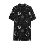 Black And White Planets Pattern Print Cotton Hawaiian Shirt