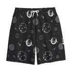 Black And White Planets Pattern Print Cotton Shorts