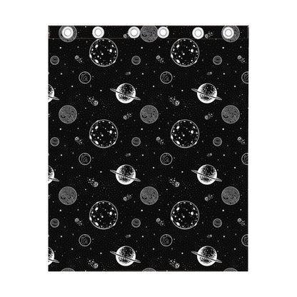 Black And White Planets Pattern Print Curtain