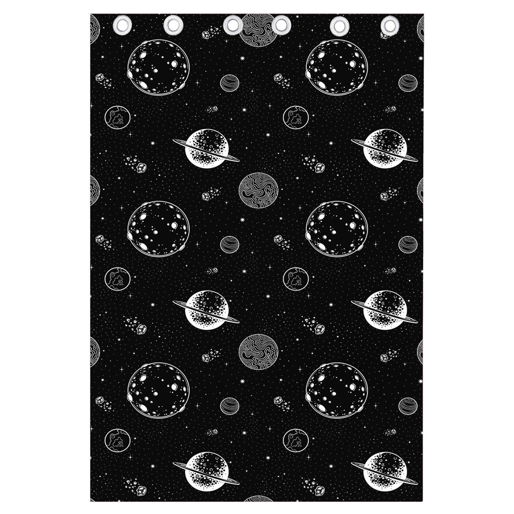 Black And White Planets Pattern Print Curtain