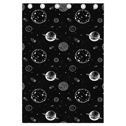 Black And White Planets Pattern Print Curtain
