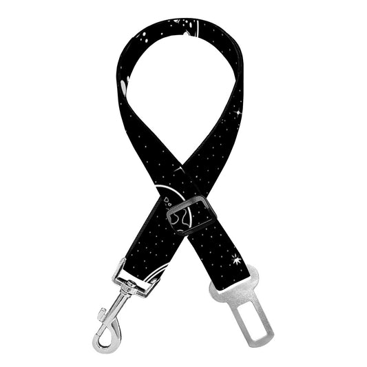 Black And White Planets Pattern Print Dog Seat Belt