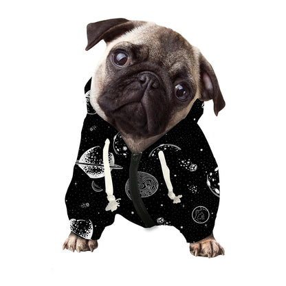 Black And White Planets Pattern Print Dog Zip Up Hoodie