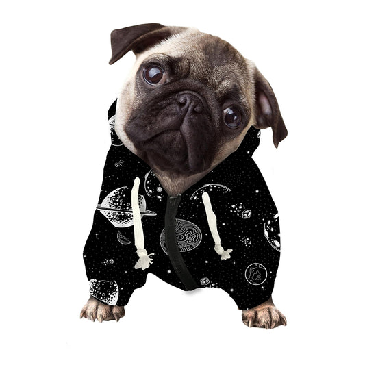 Black And White Planets Pattern Print Dog Zip Up Hoodie