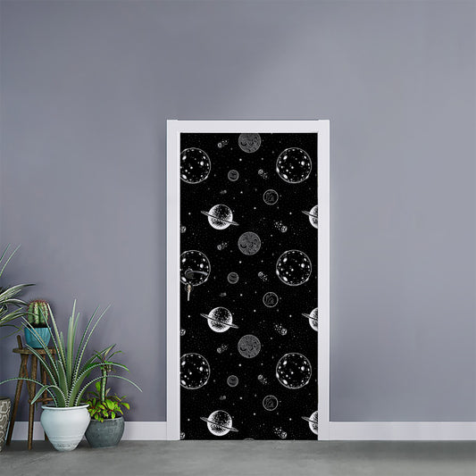 Black And White Planets Pattern Print Door Sticker