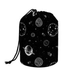 Black And White Planets Pattern Print Drawstring Makeup Bag