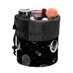 Black And White Planets Pattern Print Drawstring Makeup Bag