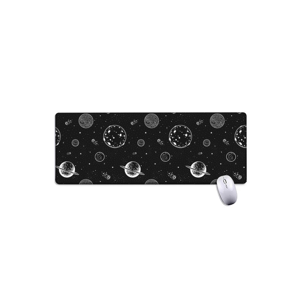 Black And White Planets Pattern Print Extended Mouse Pad