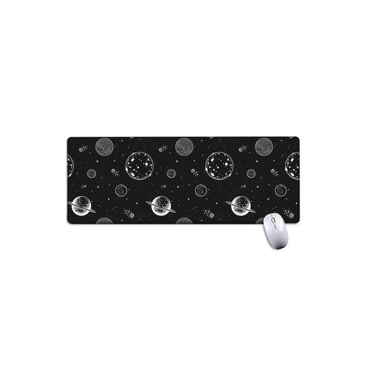 Black And White Planets Pattern Print Extended Mouse Pad