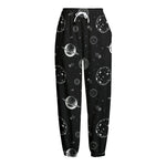 Black And White Planets Pattern Print Fleece Lined Knit Pants