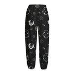 Black And White Planets Pattern Print Fleece Lined Knit Pants