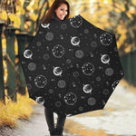 Black And White Planets Pattern Print Foldable Umbrella