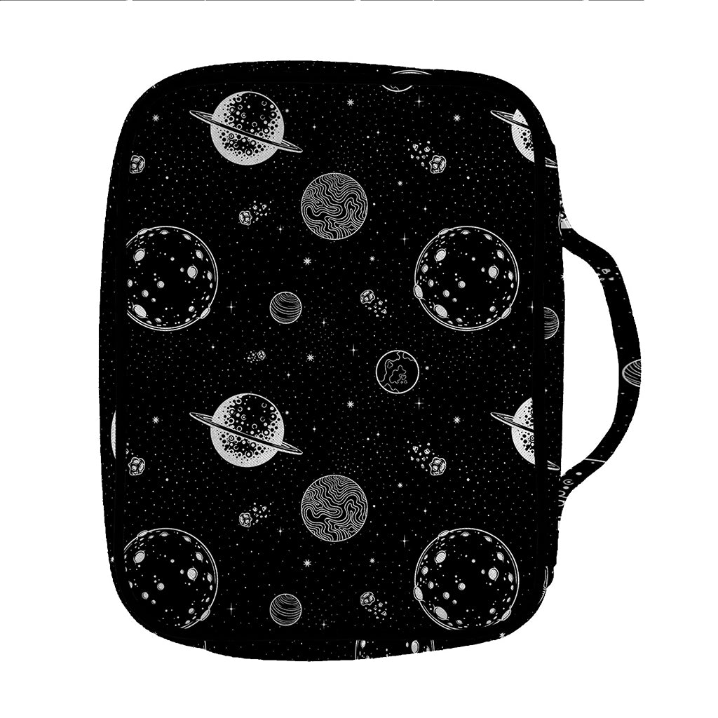 Black And White Planets Pattern Print Front Pocket Bible Bag
