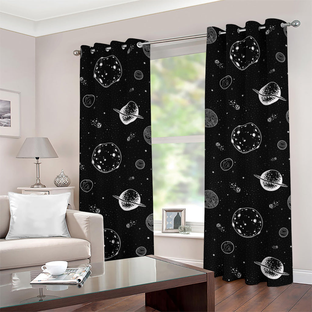 Black And White Planets Pattern Print Grommet Curtains