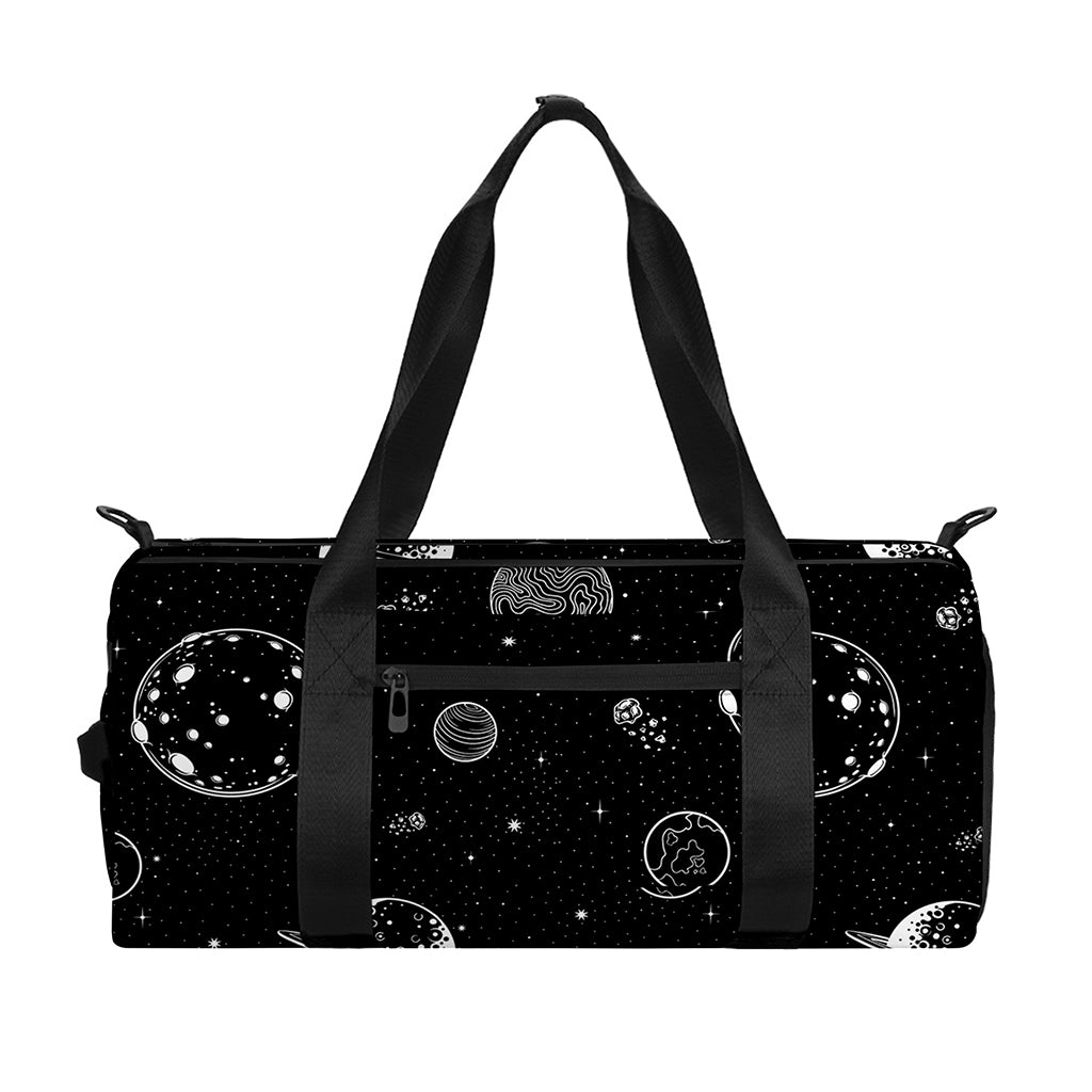 Black And White Planets Pattern Print Gym Bag