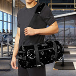 Black And White Planets Pattern Print Gym Bag