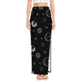 Black And White Planets Pattern Print High Slit Maxi Skirt