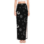 Black And White Planets Pattern Print High Slit Maxi Skirt