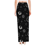 Black And White Planets Pattern Print High Slit Maxi Skirt