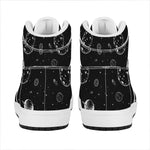 Black And White Planets Pattern Print High Top Leather Sneakers