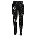 Black And White Planets Pattern Print High-Waisted Pocket Leggings