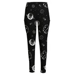 Black And White Planets Pattern Print High-Waisted Pocket Leggings